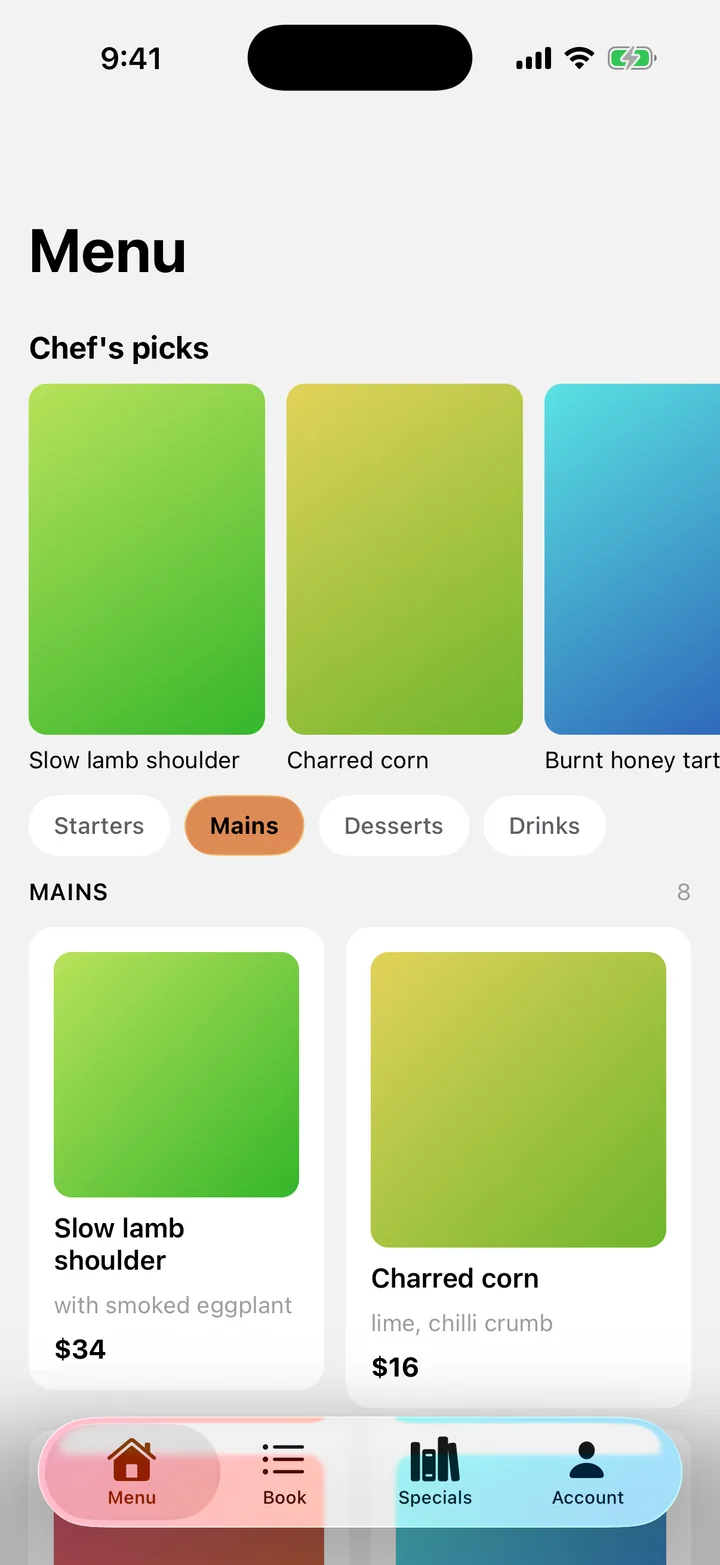 Marigold Kitchen: Menu on iOS, light
