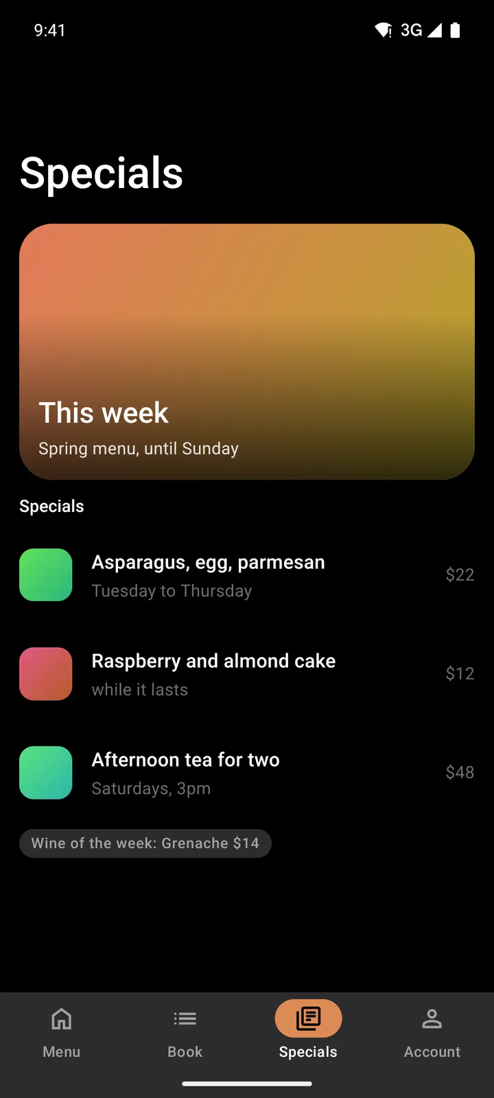 Marigold Kitchen: Specials on Android, dark