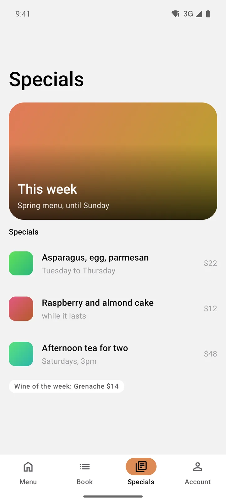 Marigold Kitchen: Specials on Android, light