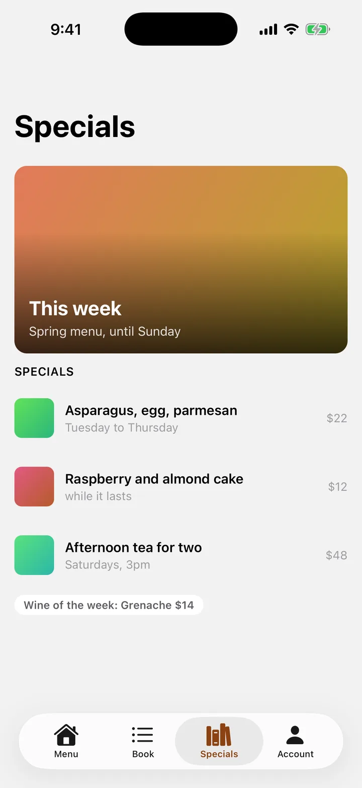 Marigold Kitchen: Specials on iOS, light