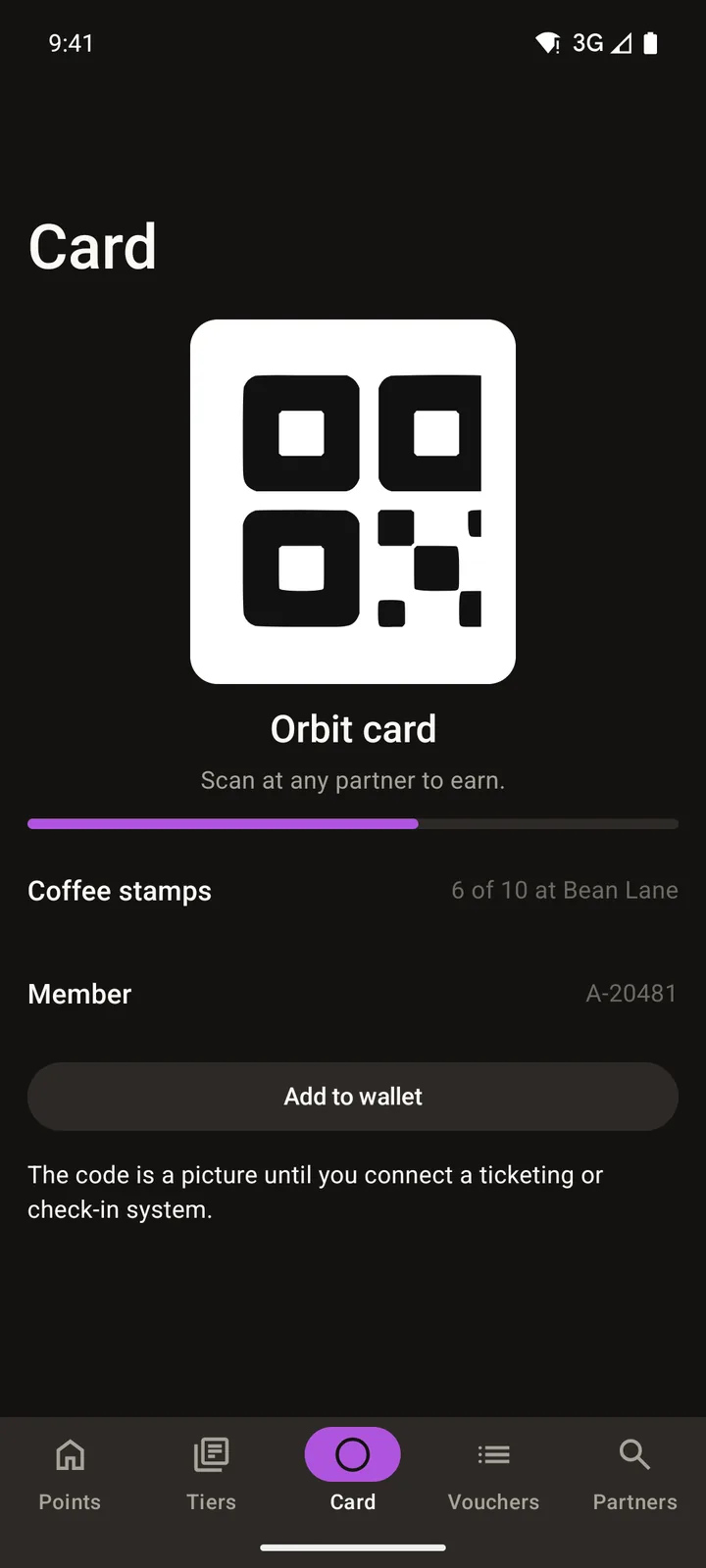 Orbit Rewards: Card on Android, dark