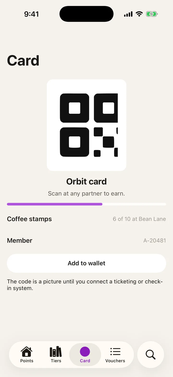 Orbit Rewards: Card on iOS, light
