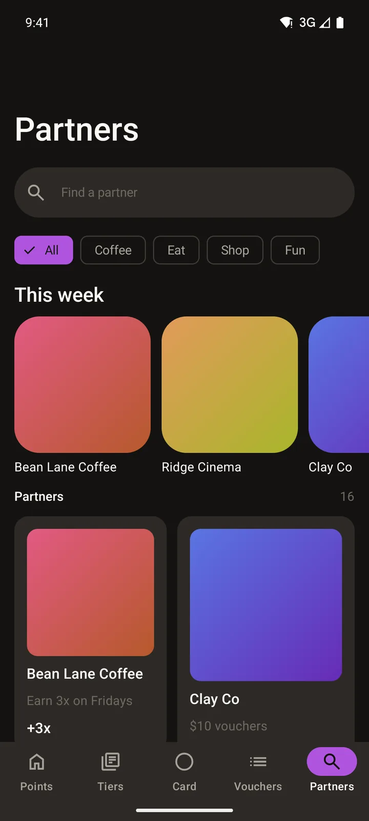 Orbit Rewards: Partners on Android, dark