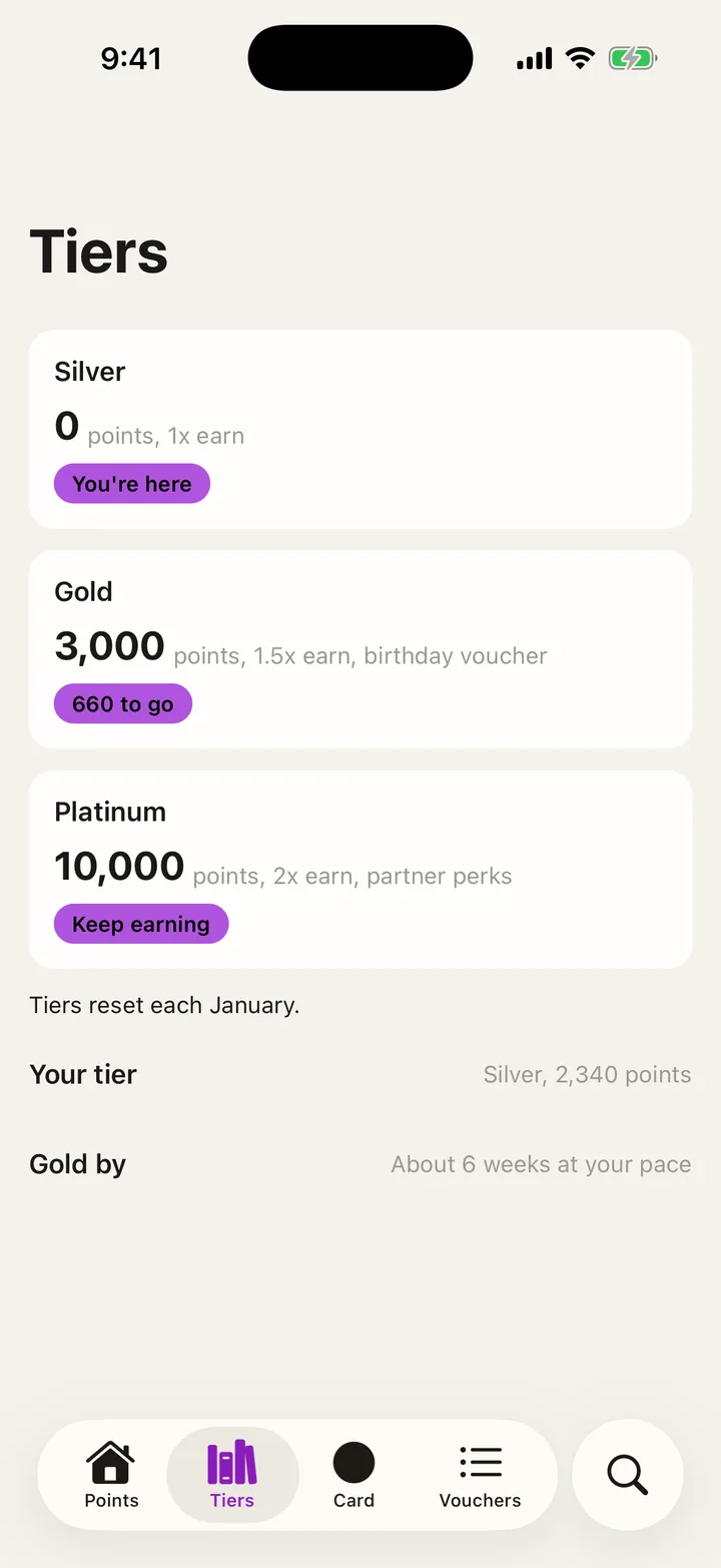 Orbit Rewards: Tiers on iOS, light