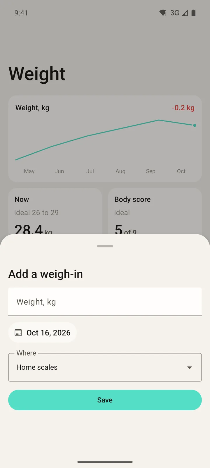 Pawprint Health: Add weight on Android, light