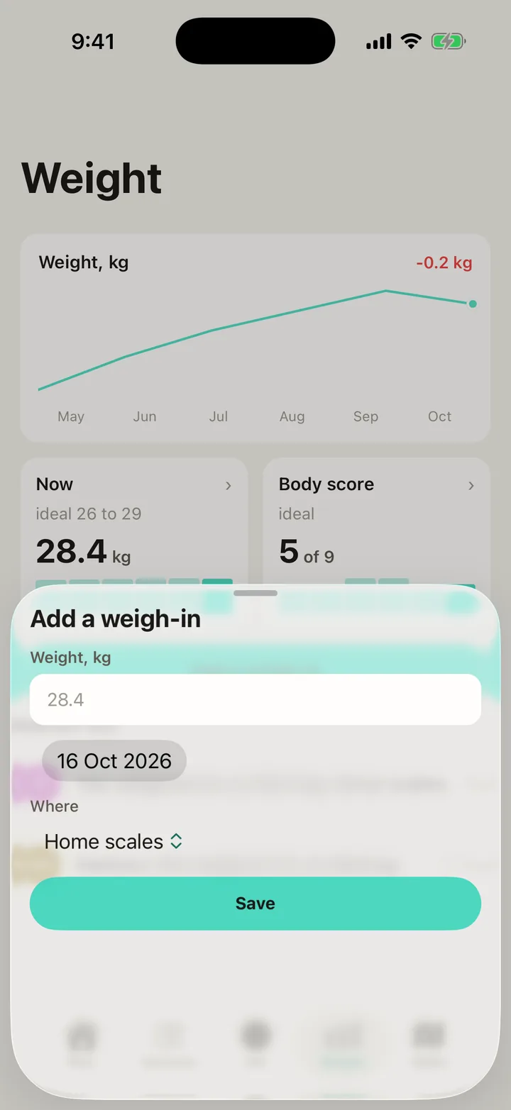Pawprint Health: Add weight on iOS, light