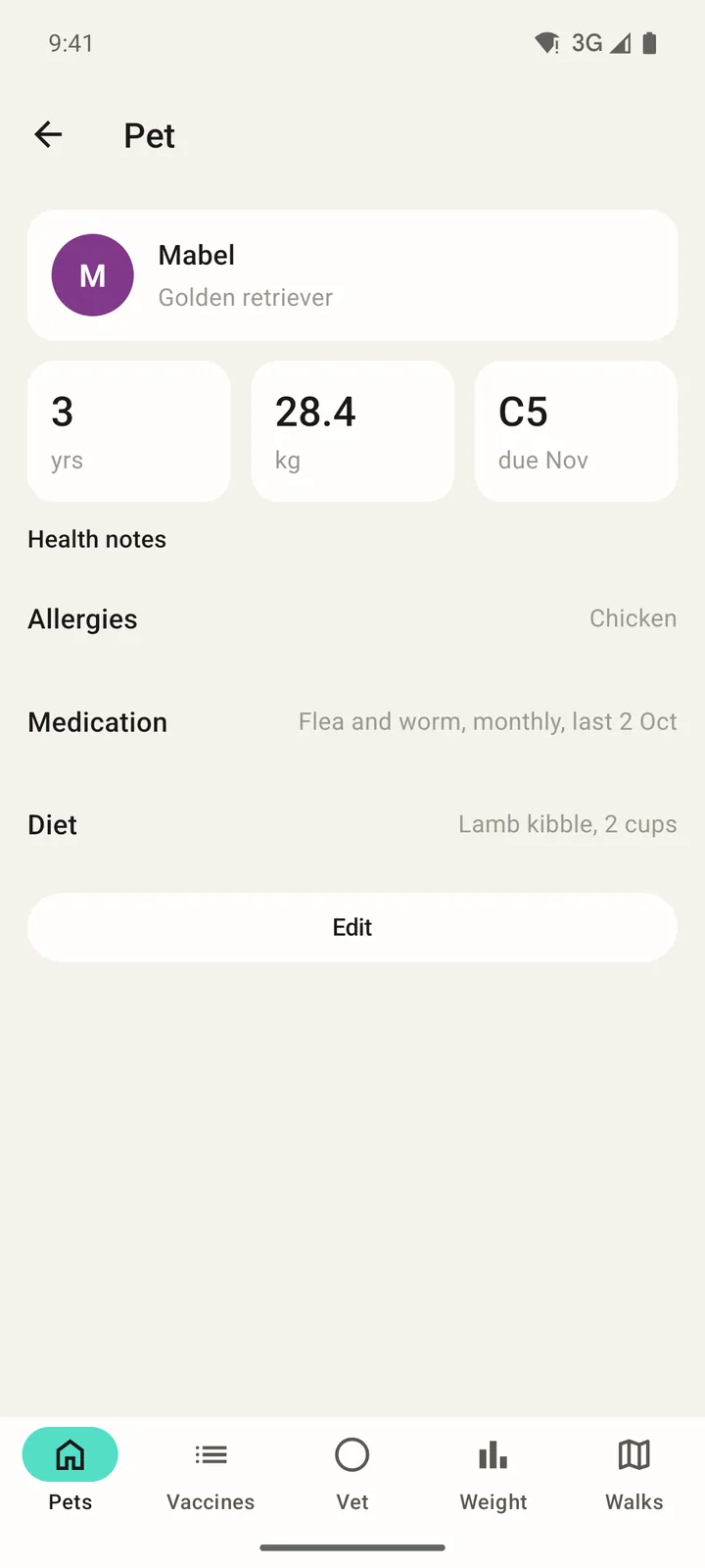Pawprint Health: Pet on Android, light