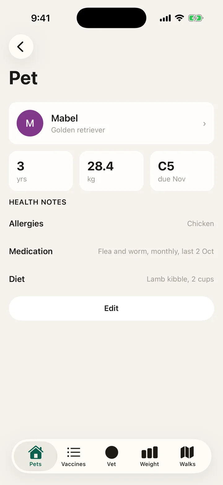 Pawprint Health: Pet on iOS, light