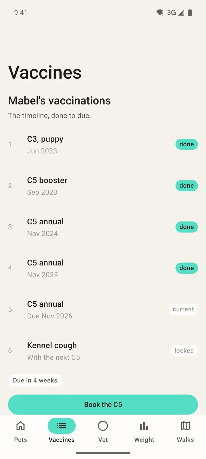 Pawprint Health: Vaccines on Android, light