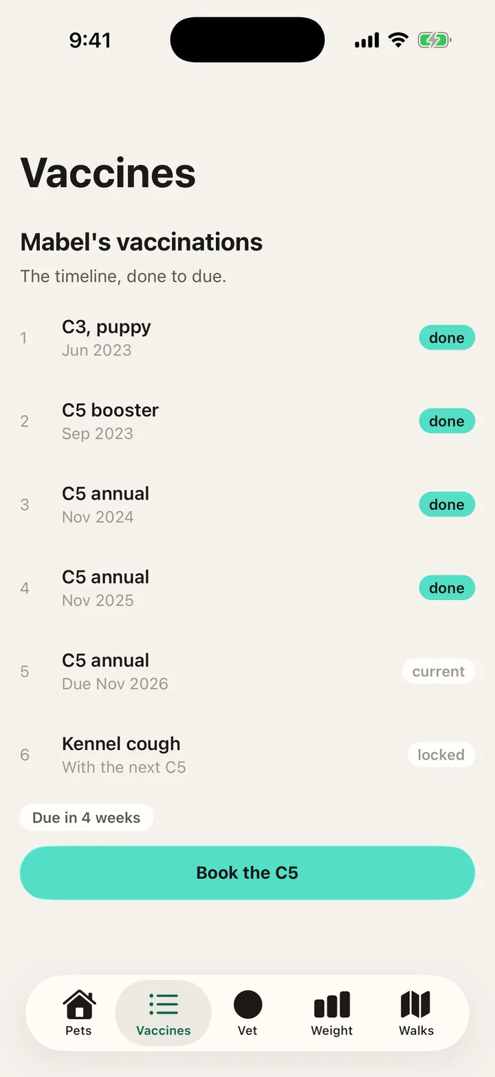 Pawprint Health: Vaccines on iOS, light