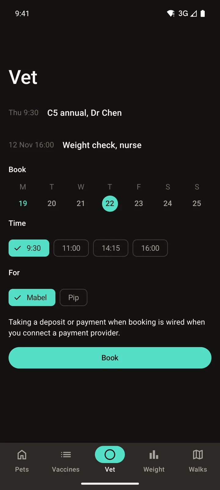 Pawprint Health: Vet on Android, dark