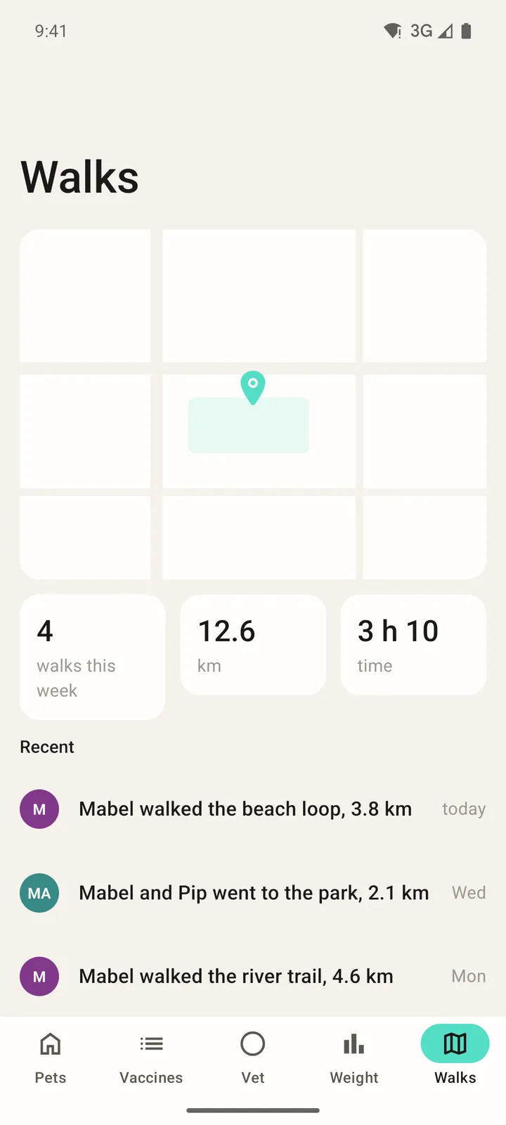 Pawprint Health: Walks on Android, light