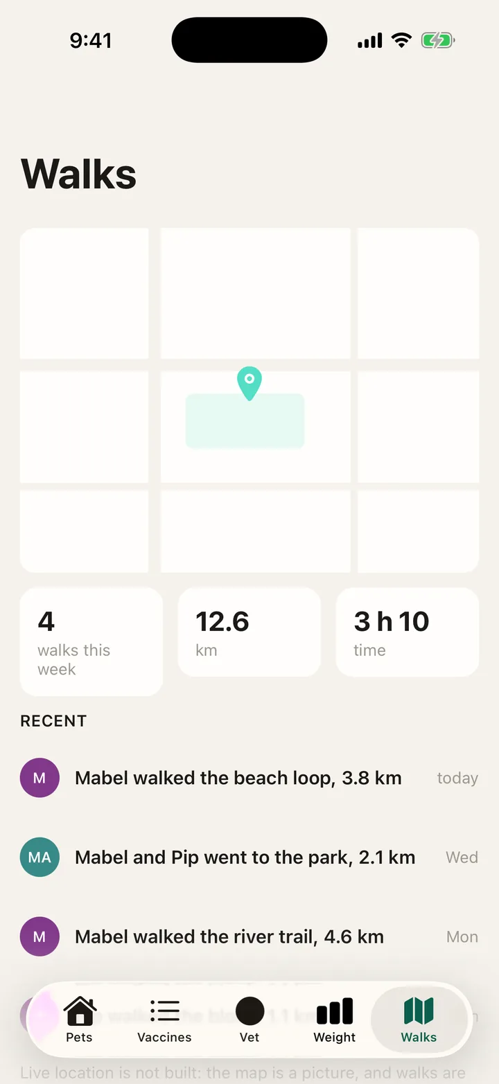 Pawprint Health: Walks on iOS, light