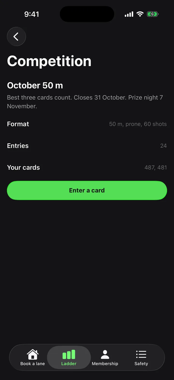 Ridgeline Sporting Club: Competition on iOS, dark