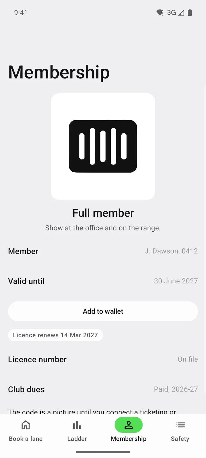 Ridgeline Sporting Club: Membership on Android, light