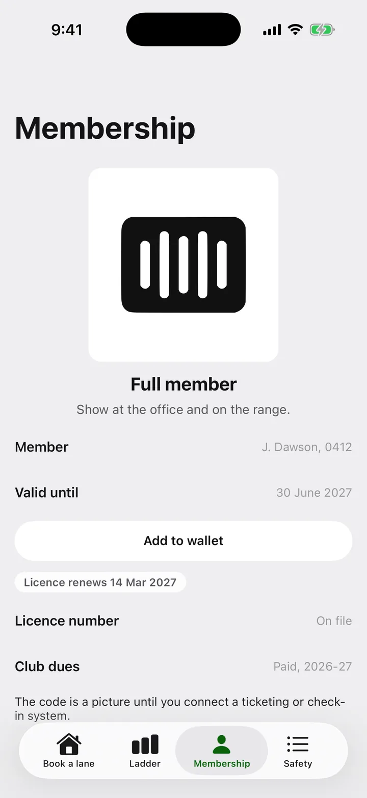 Ridgeline Sporting Club: Membership on iOS, light
