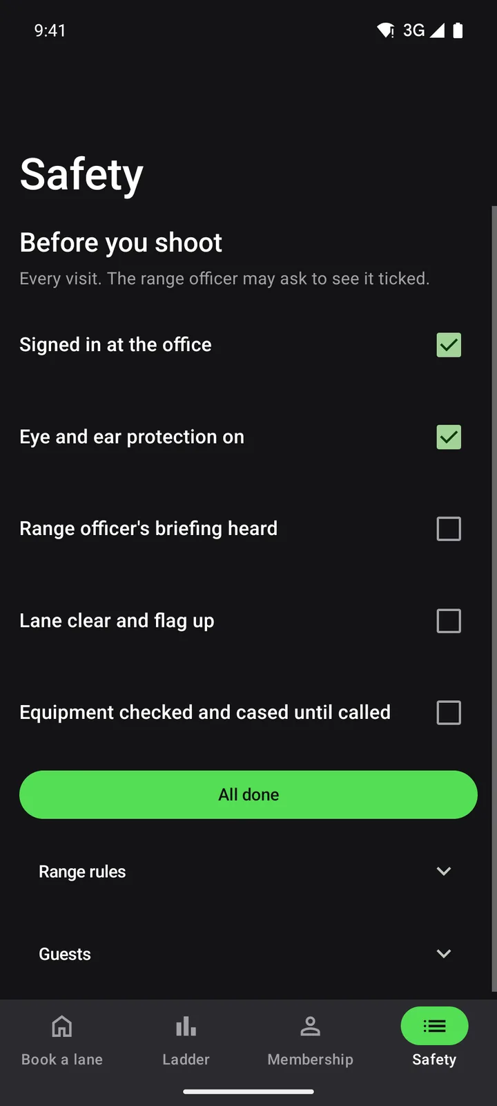 Ridgeline Sporting Club: Safety on Android, dark
