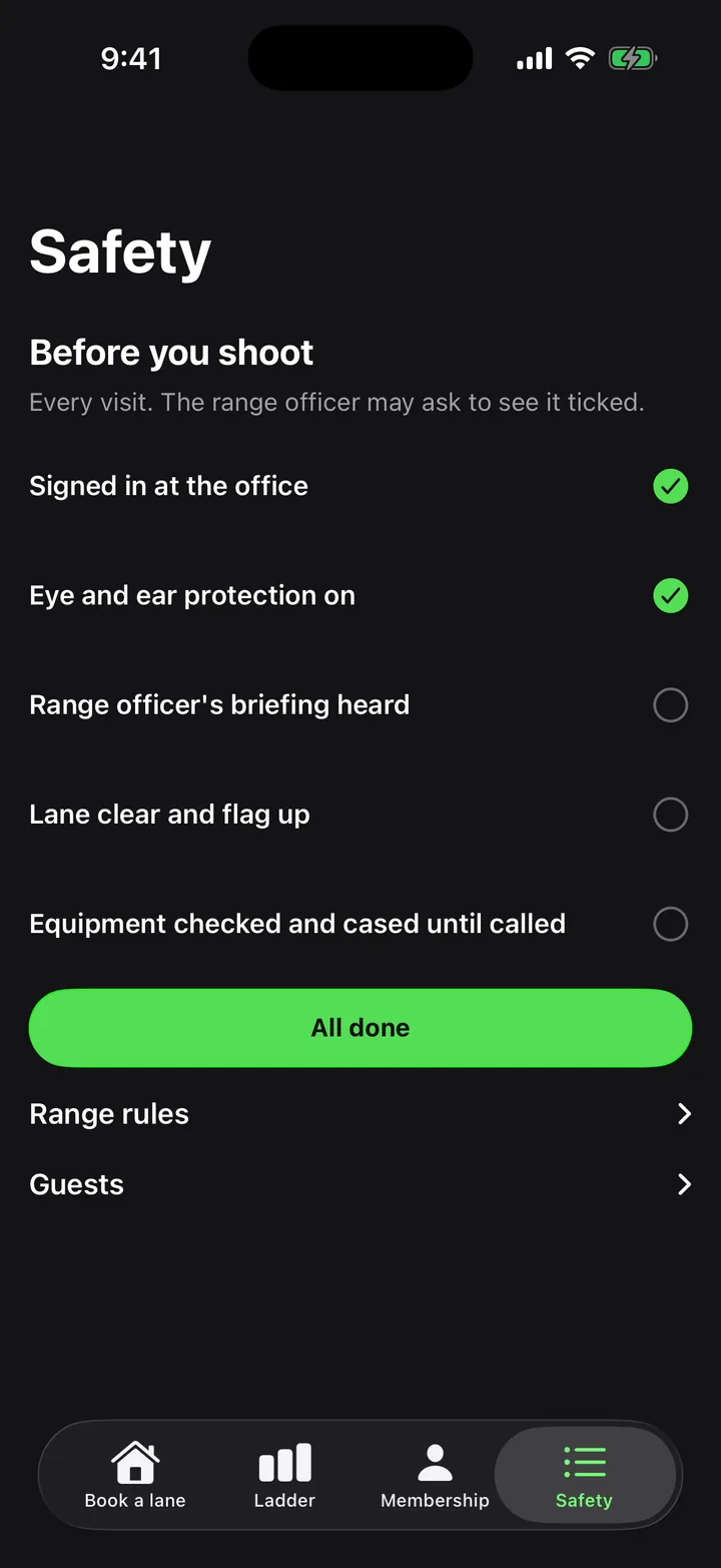 Ridgeline Sporting Club: Safety on iOS, dark