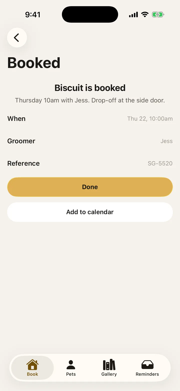 Scruffs Grooming: Booked on iOS, light