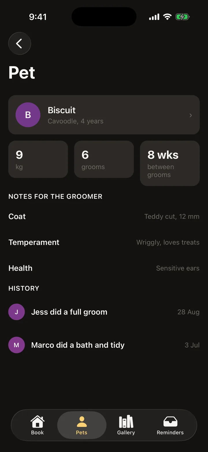 Scruffs Grooming: Pet on iOS, dark