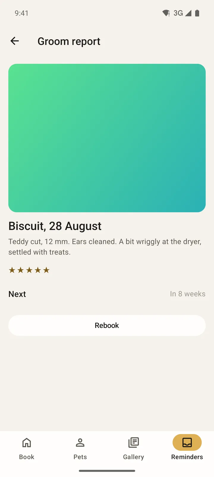 Scruffs Grooming: Groom report on Android, light