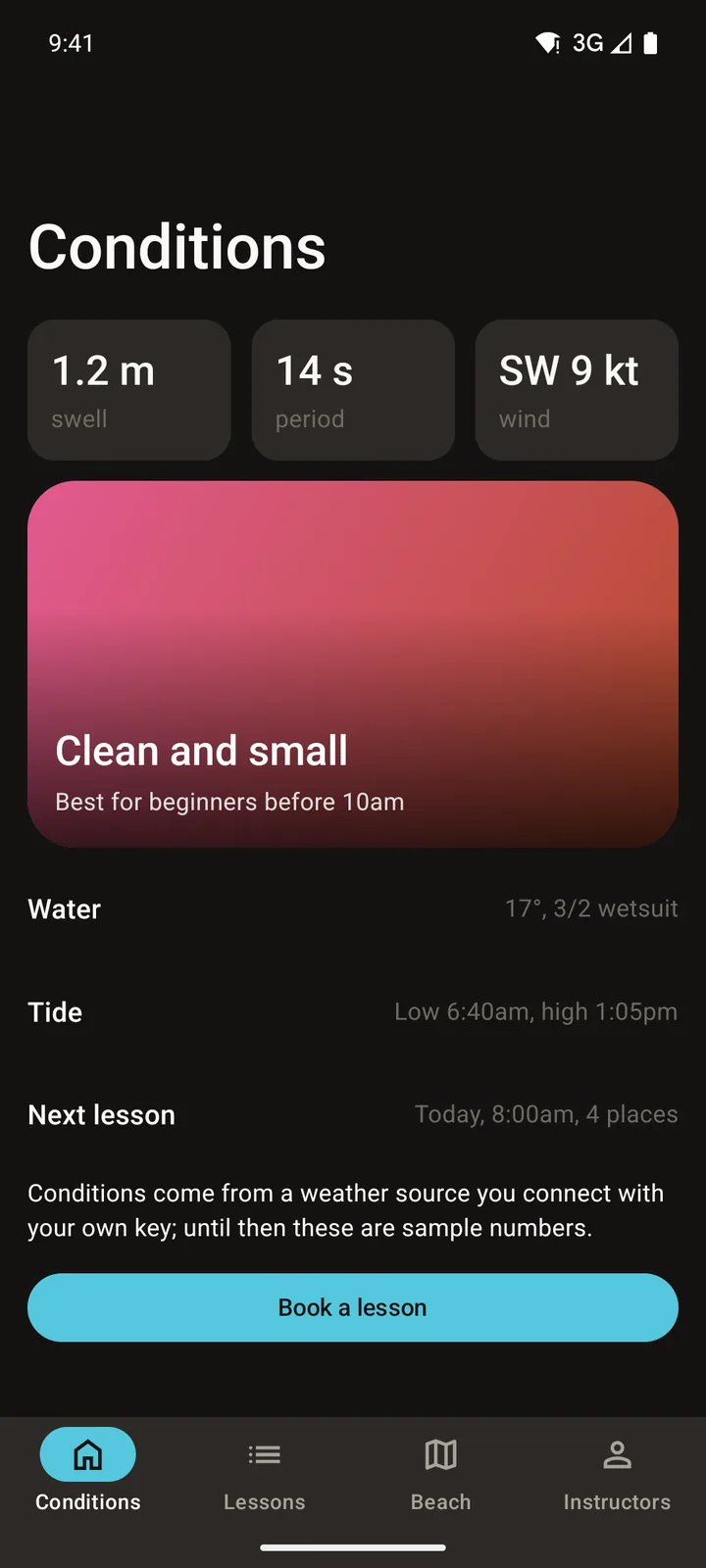 Southswell Surf School: Conditions on Android, dark