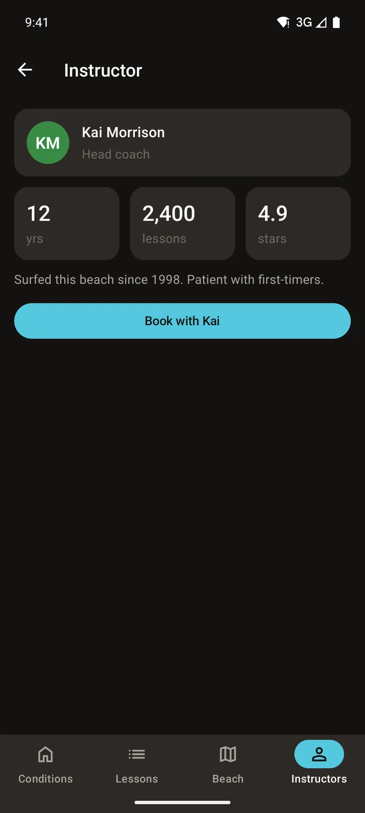 Southswell Surf School: Instructor on Android, dark