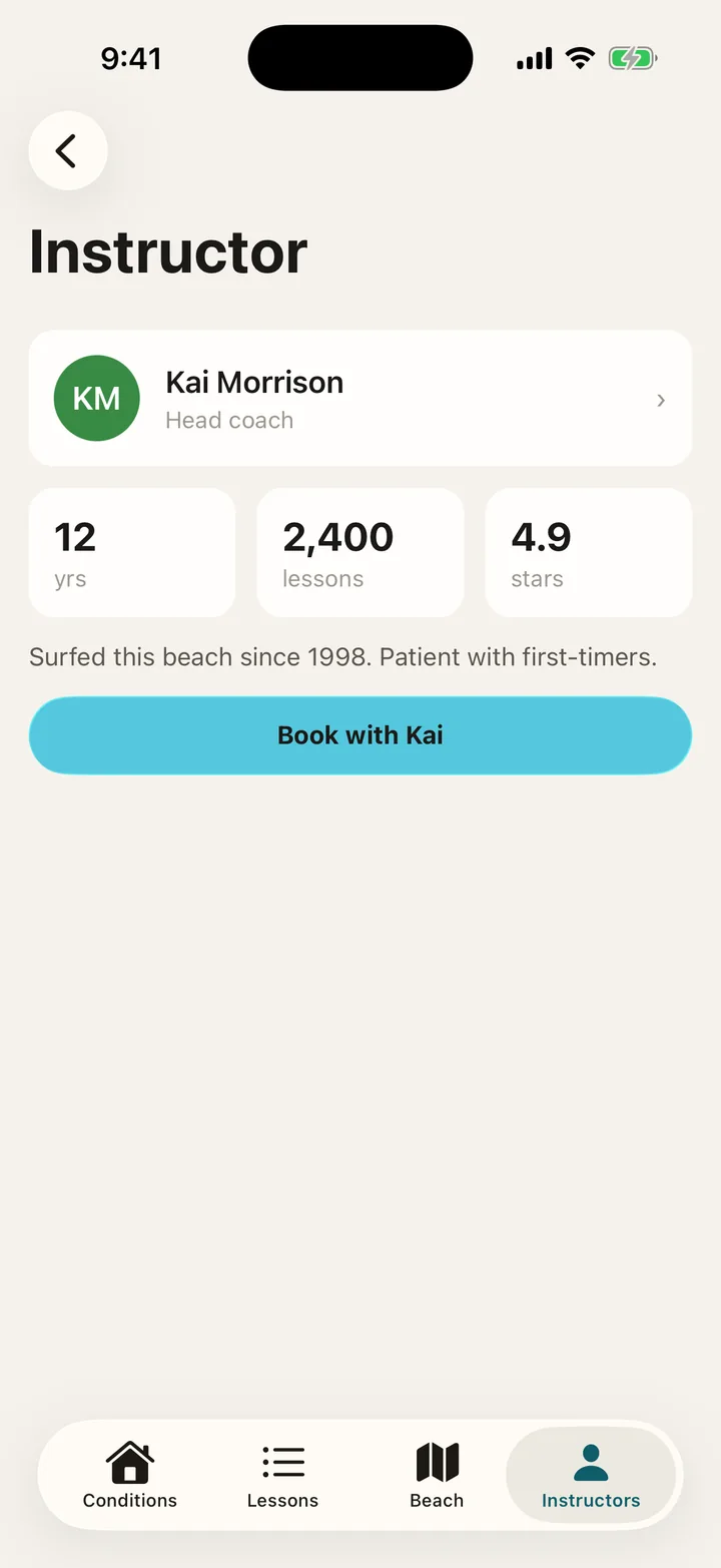 Southswell Surf School: Instructor on iOS, light