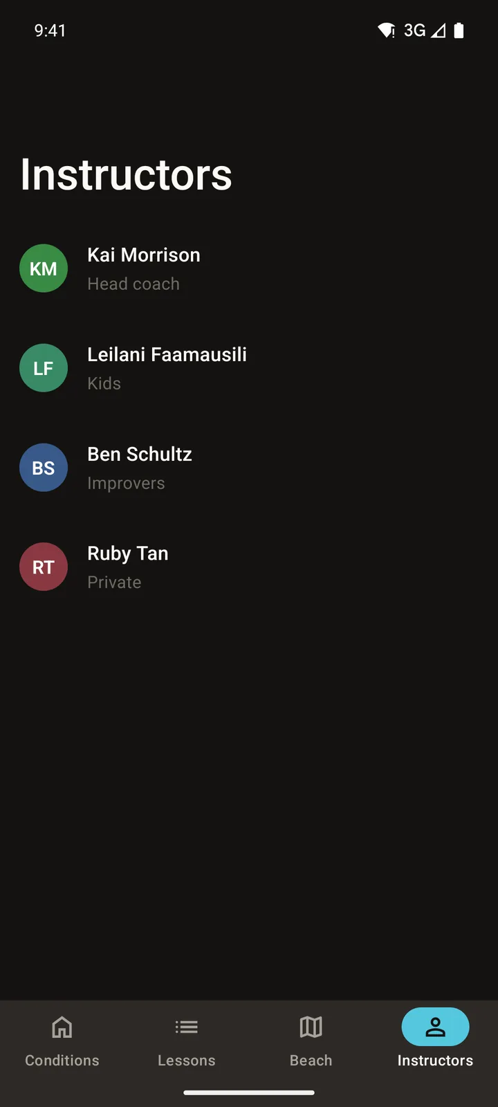 Southswell Surf School: Instructors on Android, dark