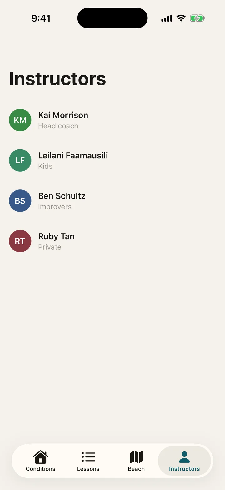 Southswell Surf School: Instructors on iOS, light
