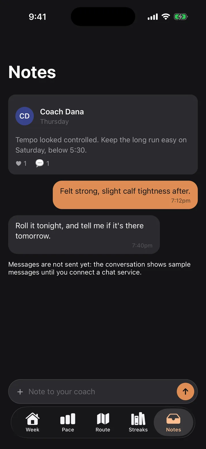 Stride Plan: Notes on iOS, dark