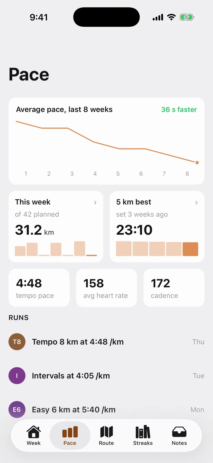 Stride Plan: Pace on iOS, light