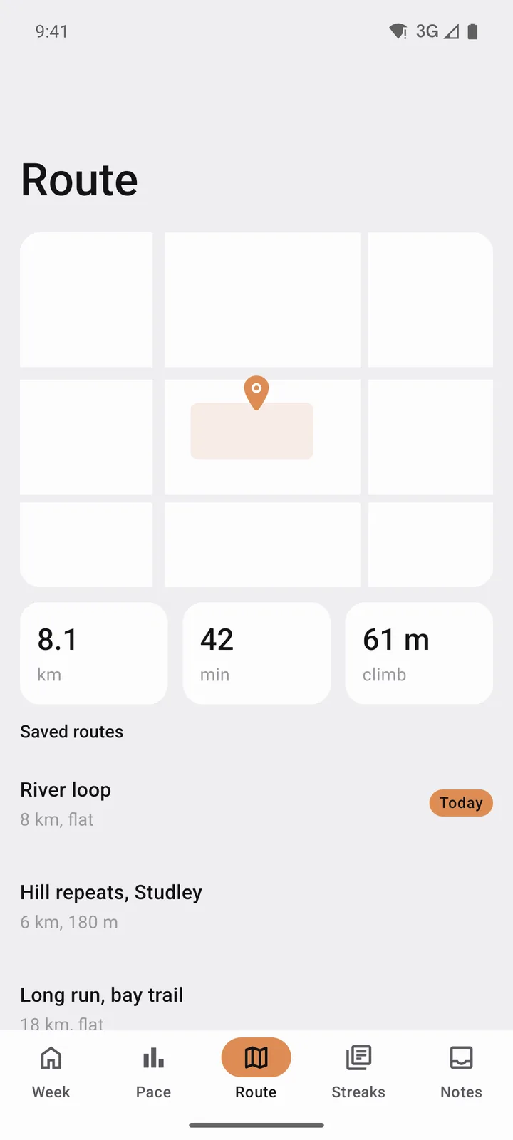 Stride Plan: Route on Android, light