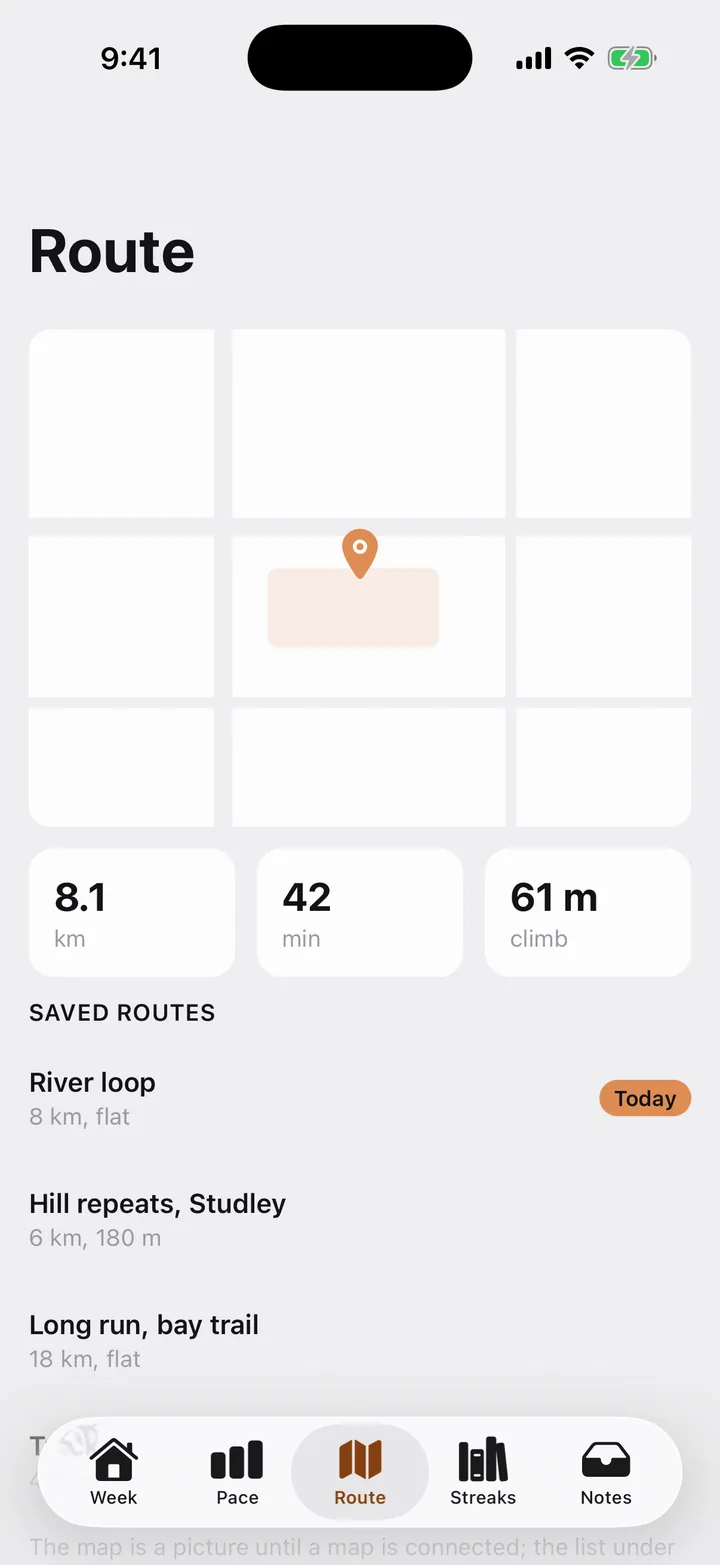 Stride Plan: Route on iOS, light