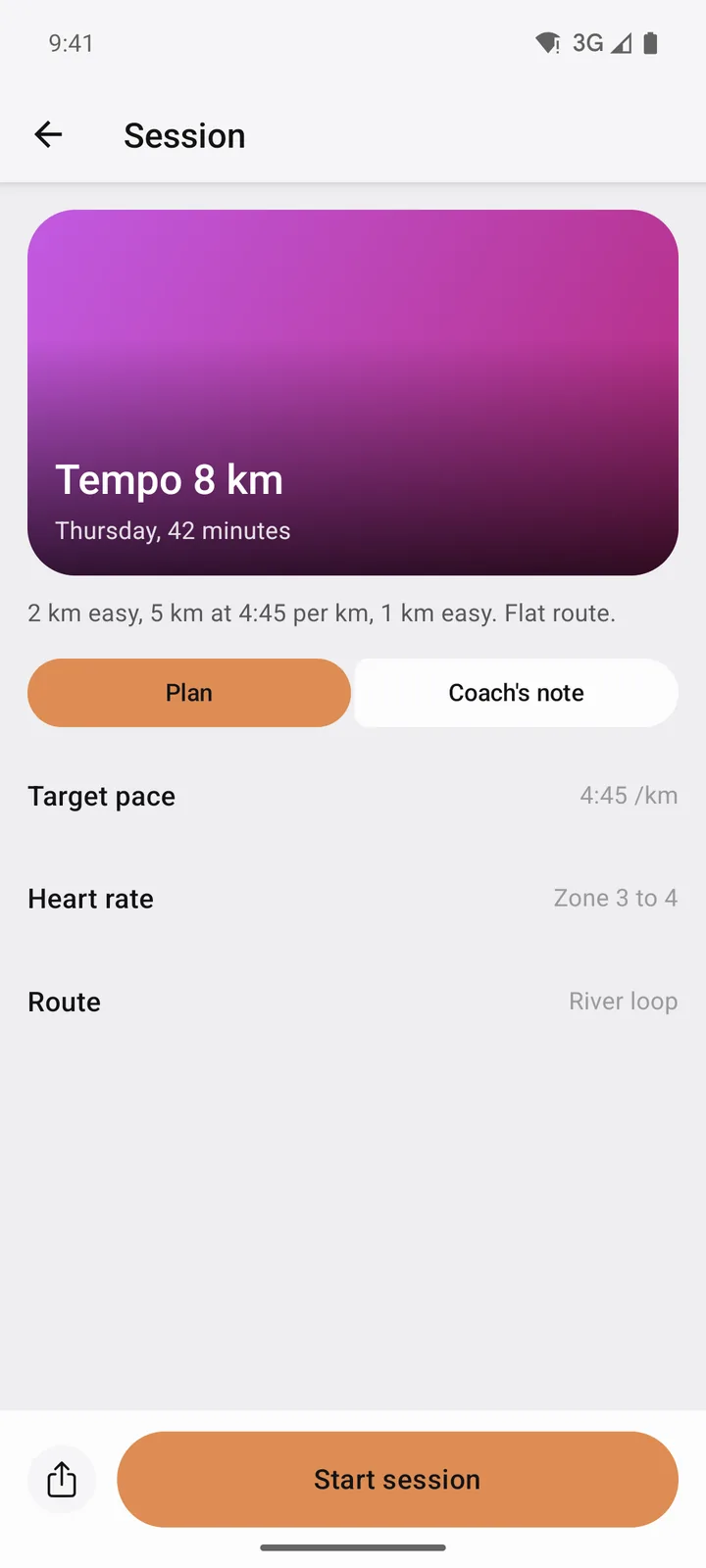Stride Plan: Session on Android, light