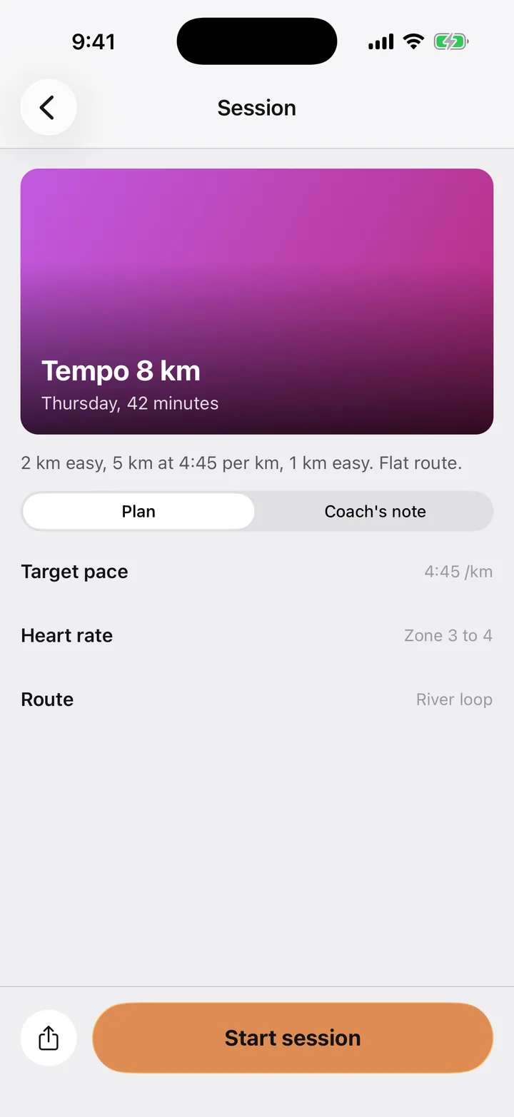 Stride Plan: Session on iOS, light