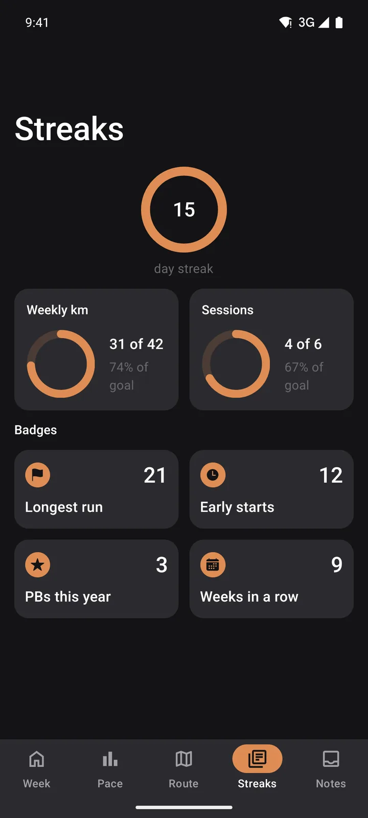 Stride Plan: Streaks on Android, dark