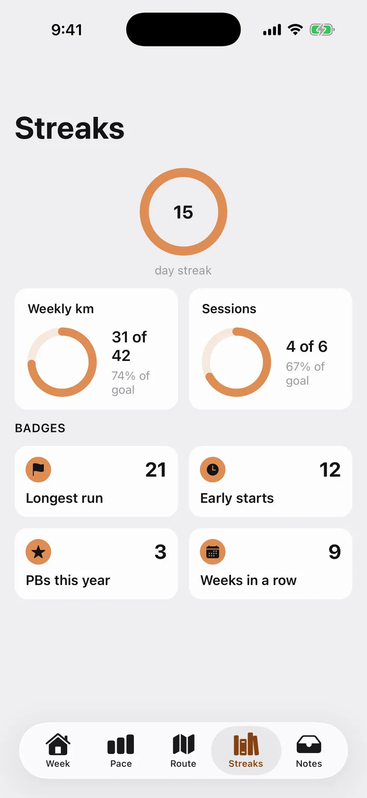 Stride Plan: Streaks on iOS, light