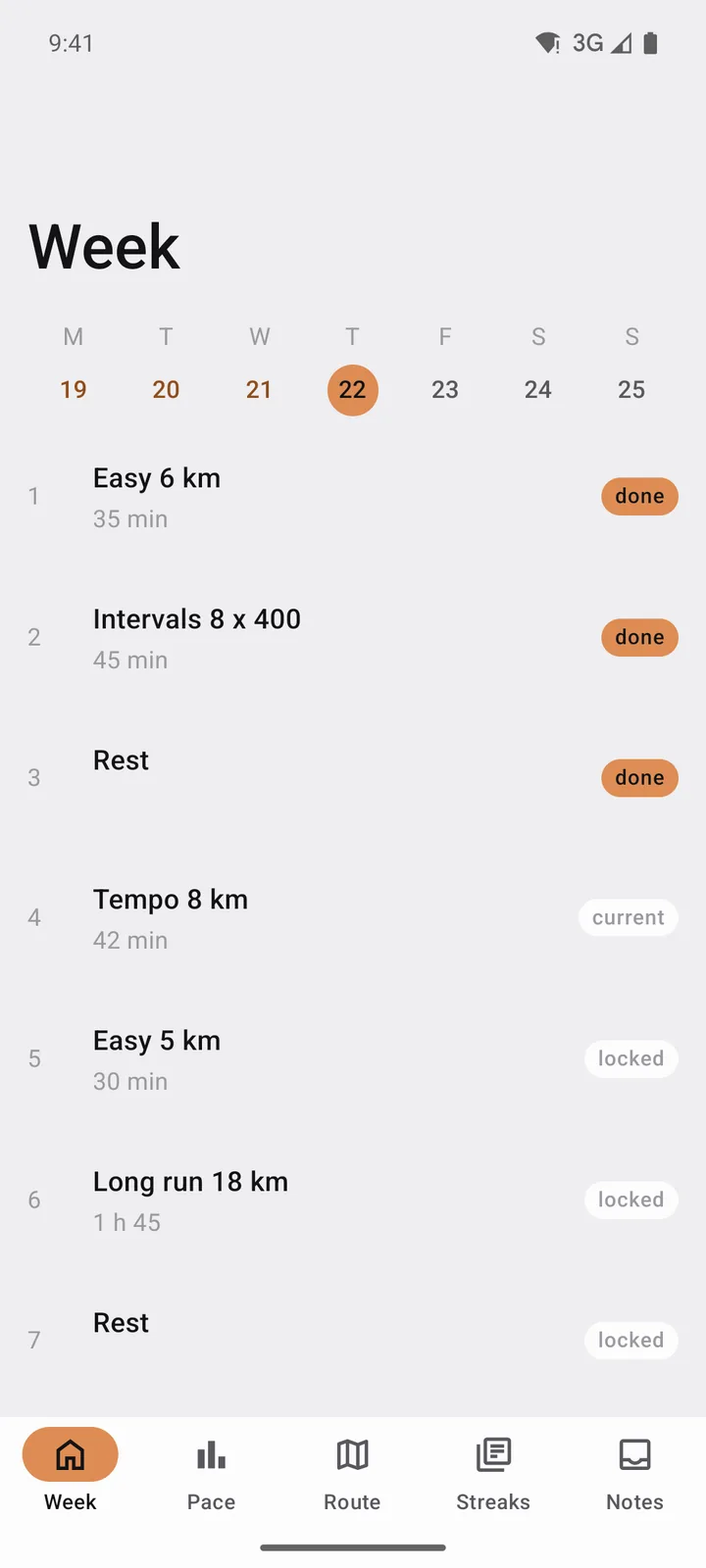 Stride Plan: Week on Android, light