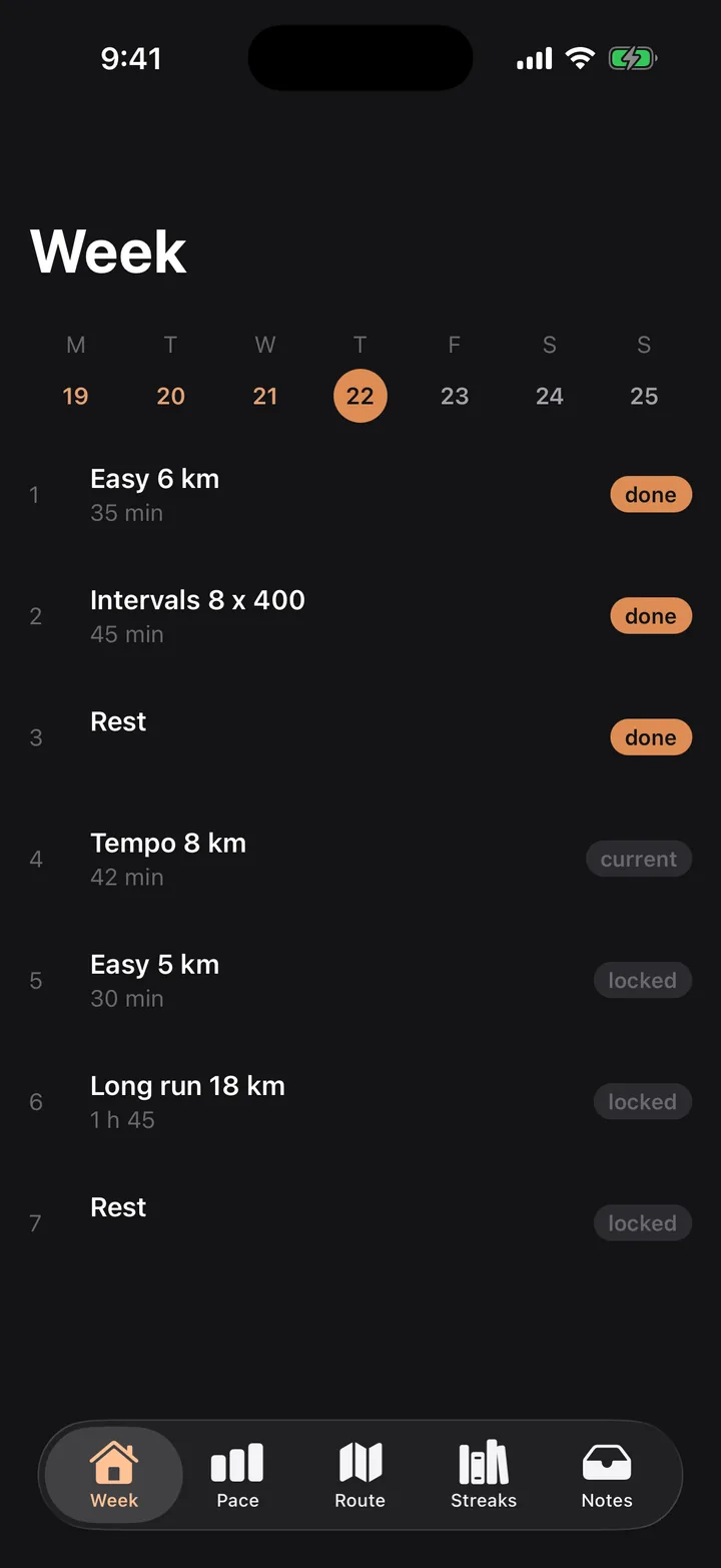 Stride Plan: Week on iOS