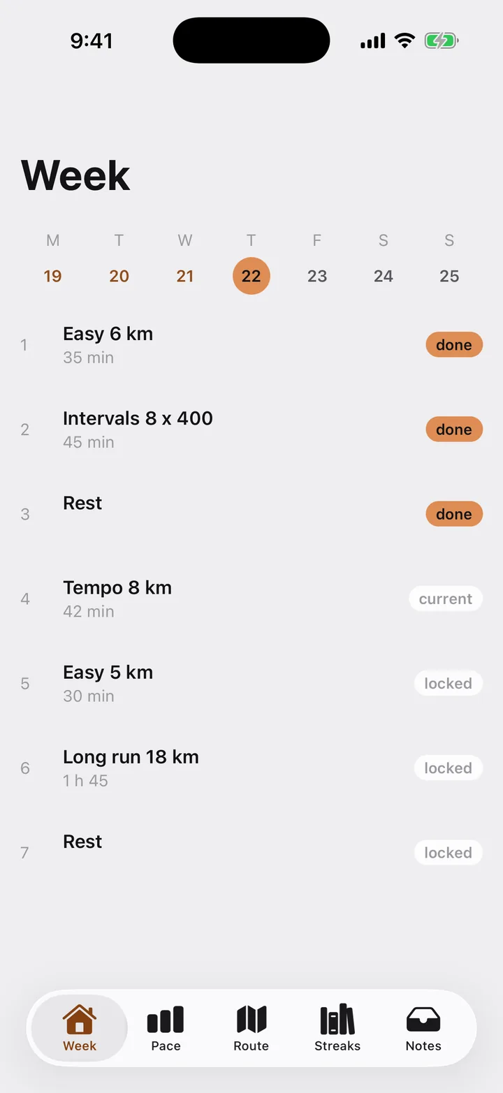 Stride Plan: Week on iOS, light
