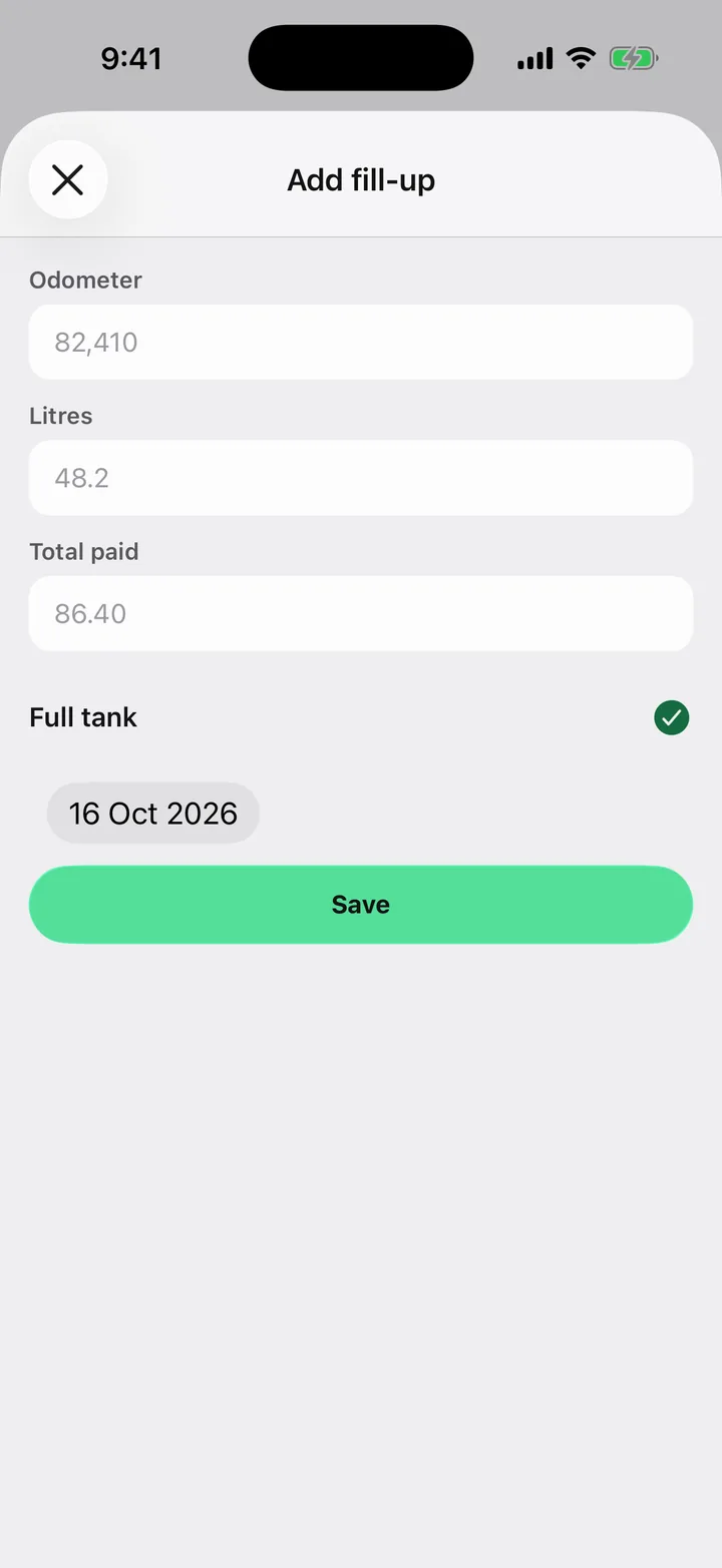 Tank & Odometer: Add fill-up on iOS, light