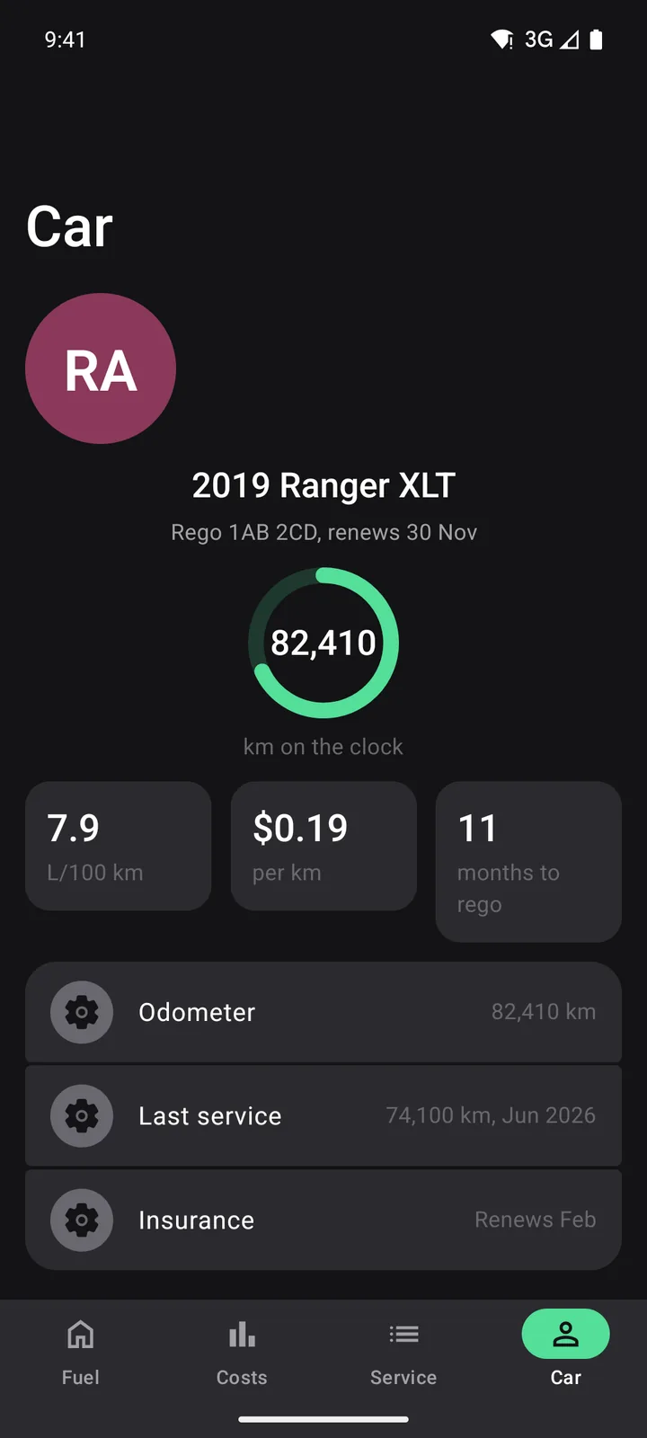 Tank & Odometer: Car on Android, dark