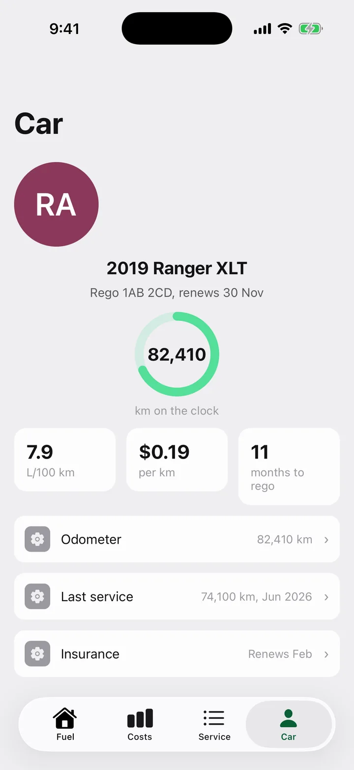 Tank & Odometer: Car on iOS, light