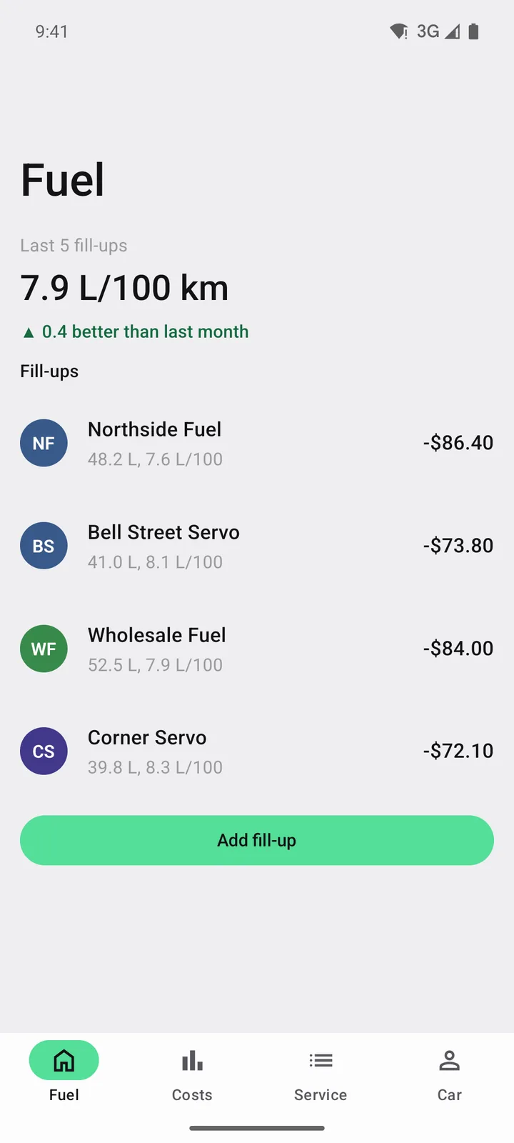 Tank & Odometer: Fuel on Android, light