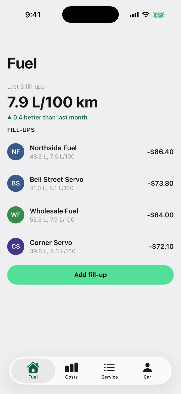 Tank & Odometer: Fuel on iOS, light