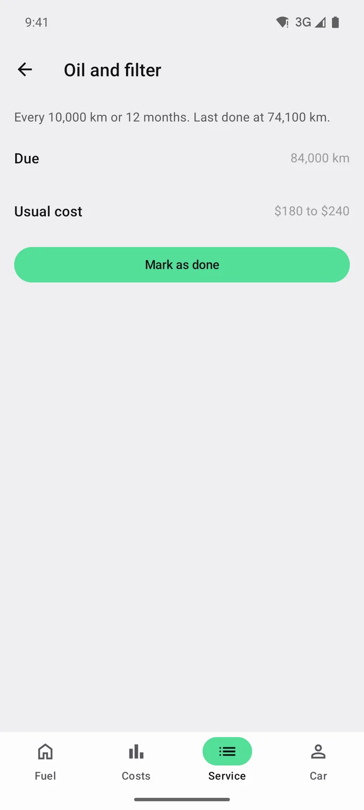 Tank & Odometer: Oil and filter on Android, light