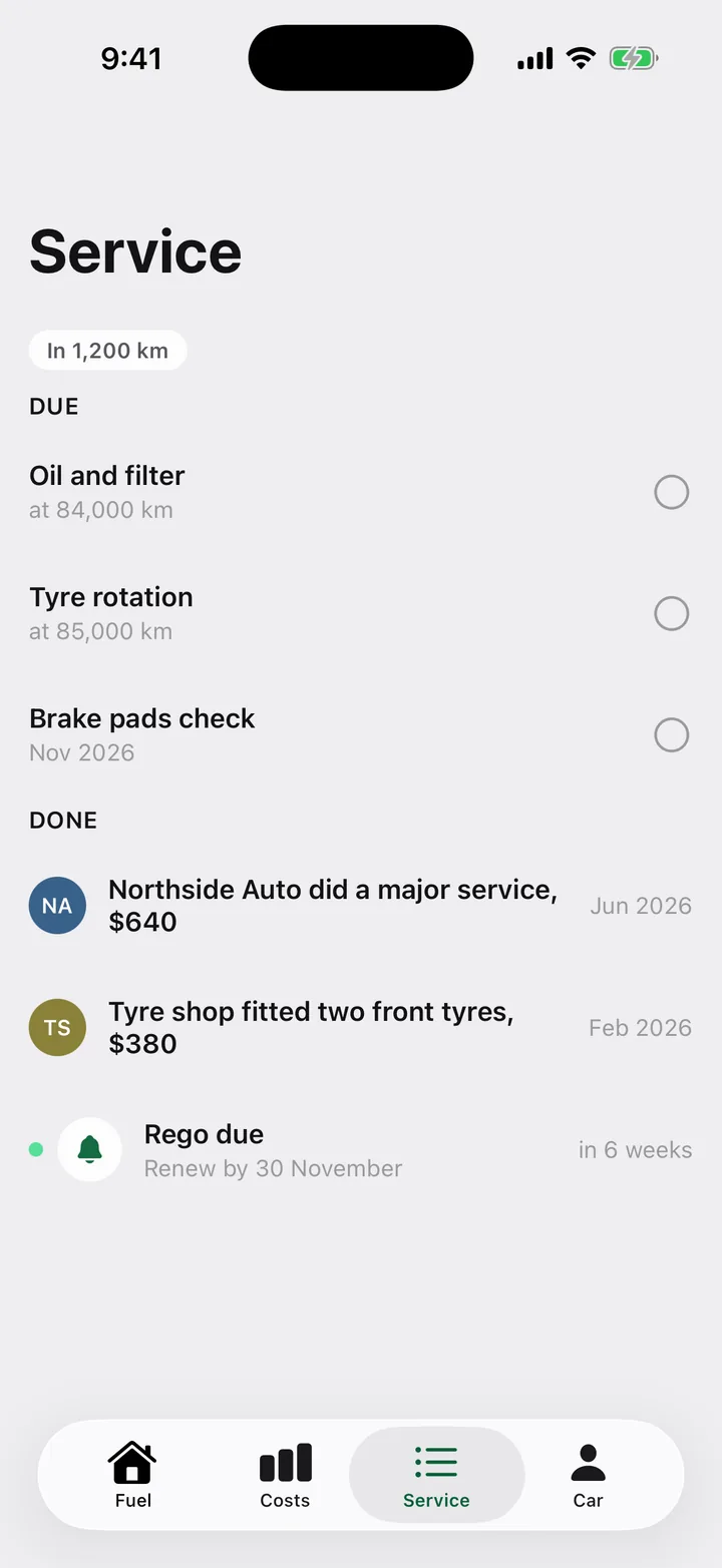Tank & Odometer: Service on iOS, light