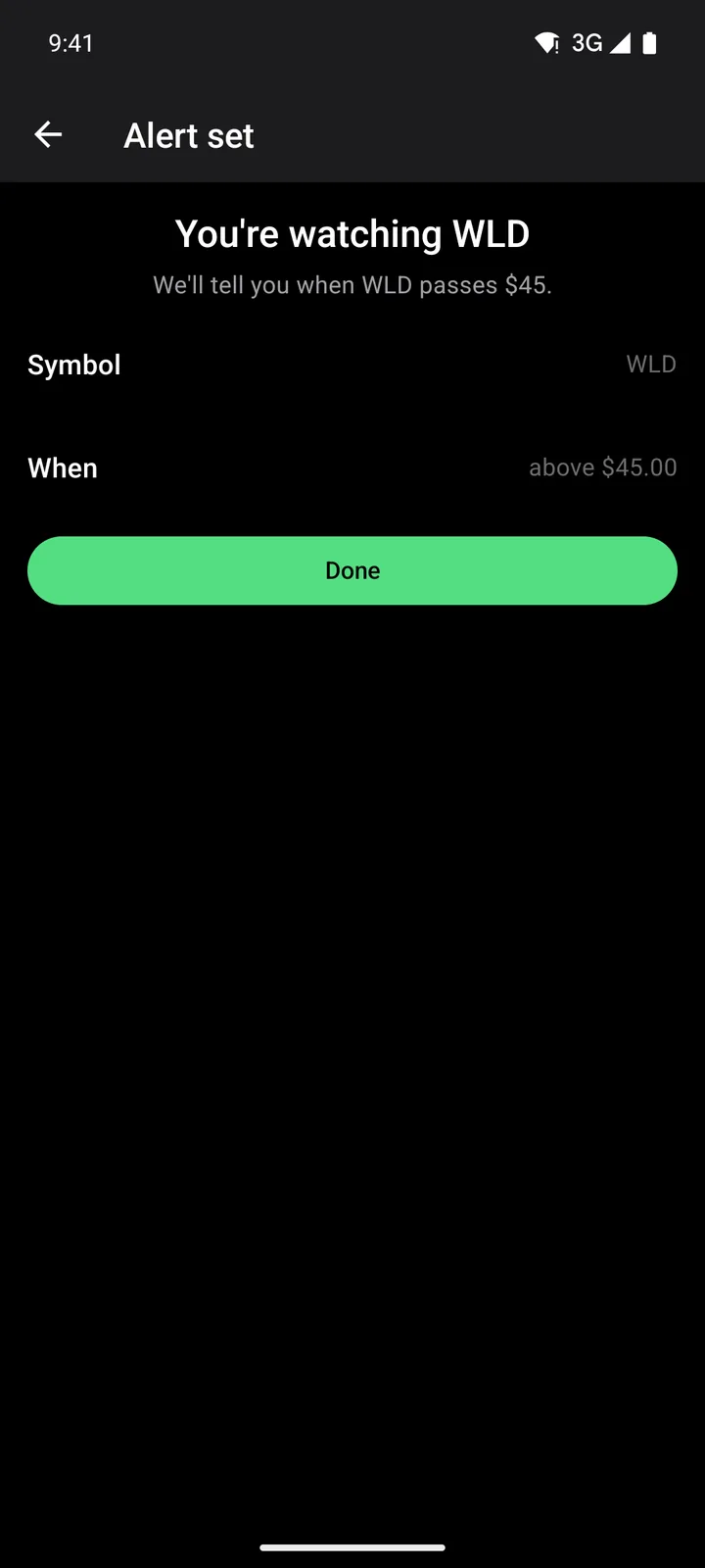 Ticker Board: Alert set on Android, dark