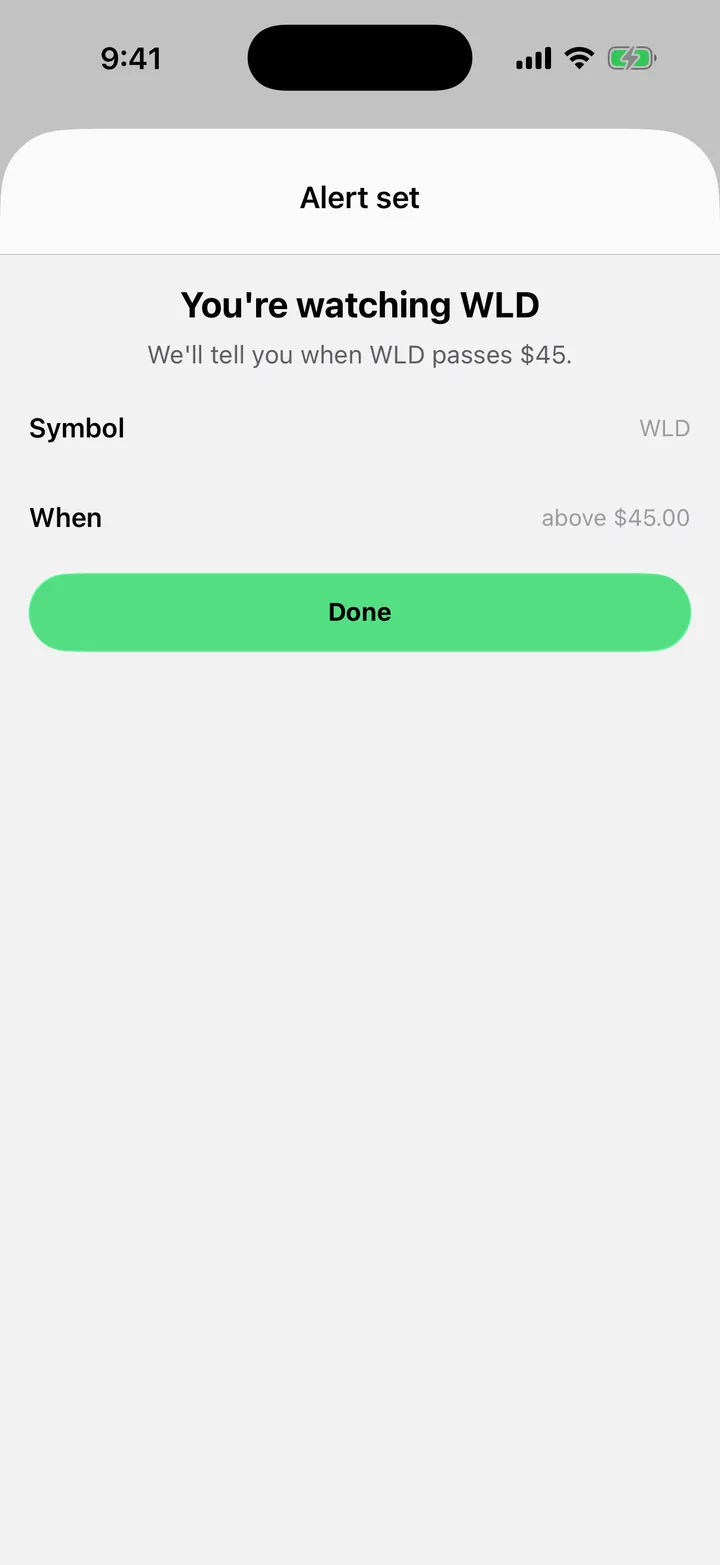 Ticker Board: Alert set on iOS, light